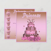 Princess Cake & Cupcakes (back) Birthday Party Kaart (Voorkant / Achterkant)