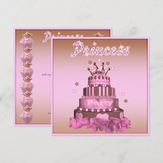 Princess Cake & Cupcakes (back) Birthday Party Kaart (Voorkant / Achterkant)