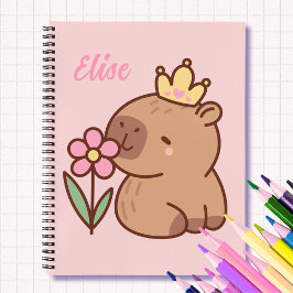 Princess capybara Cartoon pink girly personalized Notitieboek