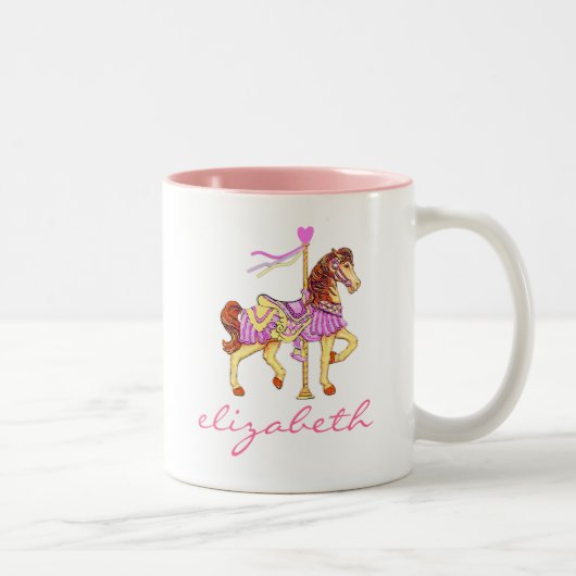 Princess Carousel Horse-Personalized Tweekleurige Koffiemok (Rechts)