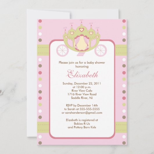 Princess Carriage Baby shower Invitation Kaart (Voorkant)