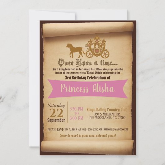 Princess Carriage Birthday Invitation Kaart (Voorkant)