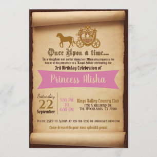 Princess Carriage Birthday Invitation Kaart