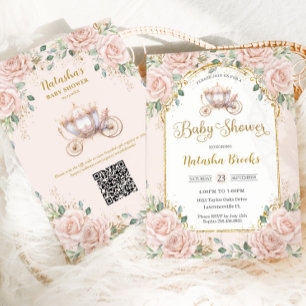 Princess Carriage Blush Pink Floral Baby shower Kaart
