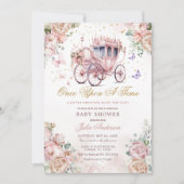 Princess Carriage Blush Pink Floral Baby shower Kaart (Voorkant)
