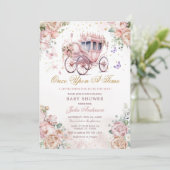 Princess Carriage Blush Pink Floral Baby shower Kaart (Staand voorkant)