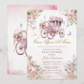 Princess Carriage Blush Pink Floral Baby shower Kaart (Voorkant / Achterkant)