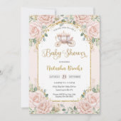 Princess Carriage Blush Pink Floral Baby shower Kaart (Voorkant)