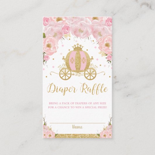 Princess Carriage Blush Pink Floral Diaper Raffle Informatiekaartje (Voorkant)