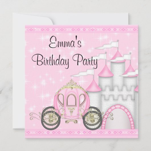 Princess Carriage Castle Girls Prinses Verjaardag Kaart (Voorkant)