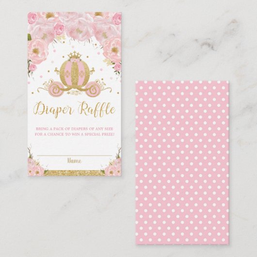 Princess Carriage Floral Baby shower Diaper Raffle Informatiekaartje (Voorkant / Achterkant)