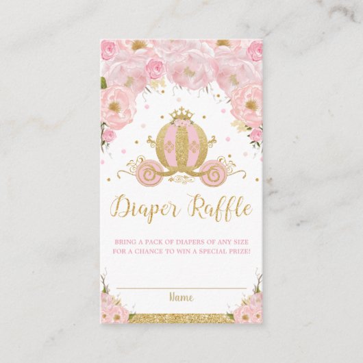 Princess Carriage Floral Baby shower Diaper Raffle Informatiekaartje (Voorkant)