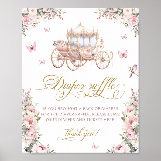 Princess Carriage Floral Baby shower Luier Raffle Poster (Voorkant)