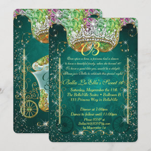 Princess Carriage Jewel Party Birthday Invitations Kaart