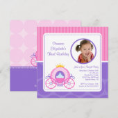  Princess Carriage Photo Birthday Invitation Kaart (Voorkant / Achterkant)