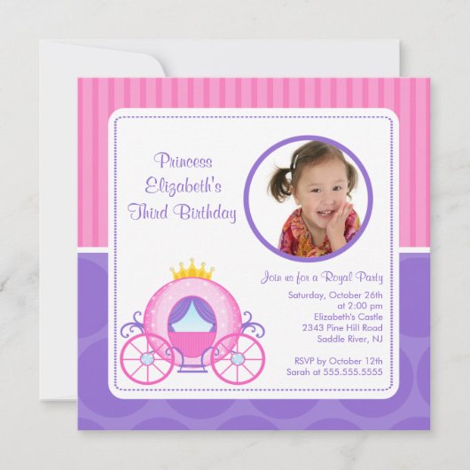  Princess Carriage Photo Birthday Invitation Kaart (Voorkant)