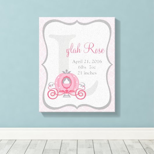 Princess Carriage Pink and Grey Canvas Art Afdruk (Insitu (Houten vloer))