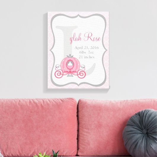 Princess Carriage Pink and Grey Canvas Art Afdruk (Insitu (Woonkamer))