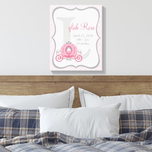 Princess Carriage Pink and Grey Canvas Art Afdruk (Insitu (Slaapkamer))