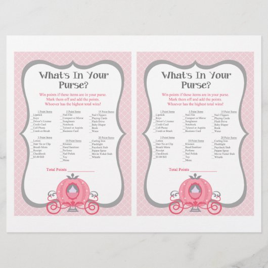 Princess Carriage Pink Baby shower Purse Game (Voorkant)
