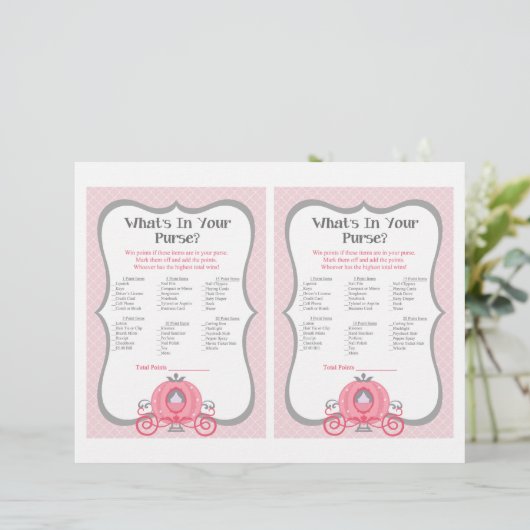 Princess Carriage Pink Baby shower Purse Game (Staand voorkant)