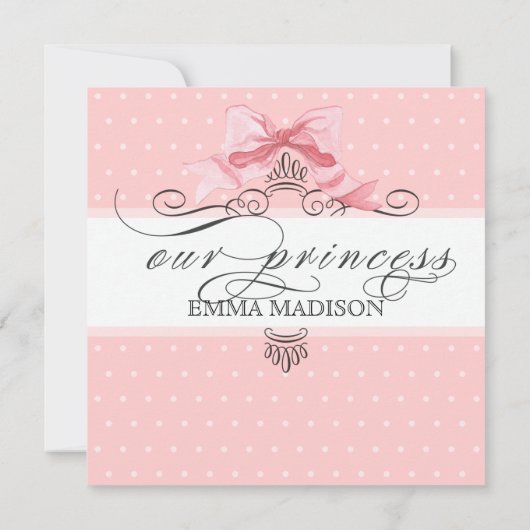 Princess Carriage Pink Ribbon Bow Foto Baby Girl Aankondiging (Achterkant)