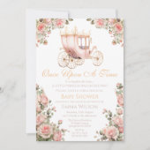 Princess Carriage  Pink Roses Baby shower Kaart (Voorkant)