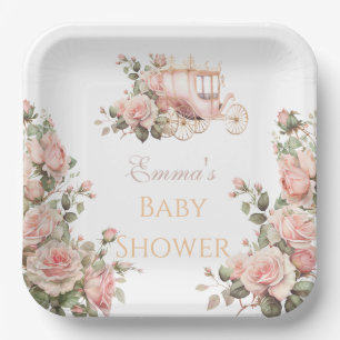 Princess Carriage  Pink Roses Baby shower Papieren Bordje