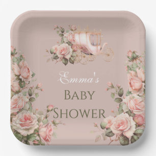Princess Carriage Pink Roses Baby shower Papieren Bordje