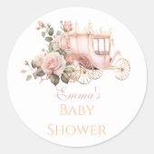 Princess Carriage  Pink Roses Baby shower Ronde Sticker (Voorkant)