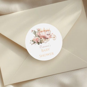 Princess Carriage  Pink Roses Baby shower Ronde Sticker