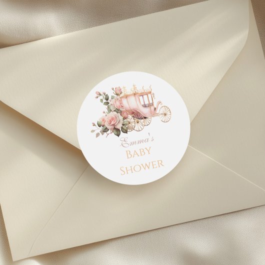 Princess Carriage  Pink Roses Baby shower Ronde Sticker