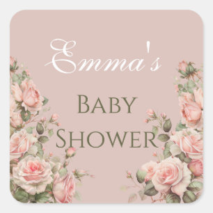 Princess Carriage Pink Roses Baby shower Vierkante Sticker
