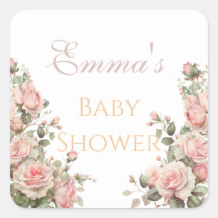 Princess Carriage  Pink Roses Baby shower Vierkante Sticker