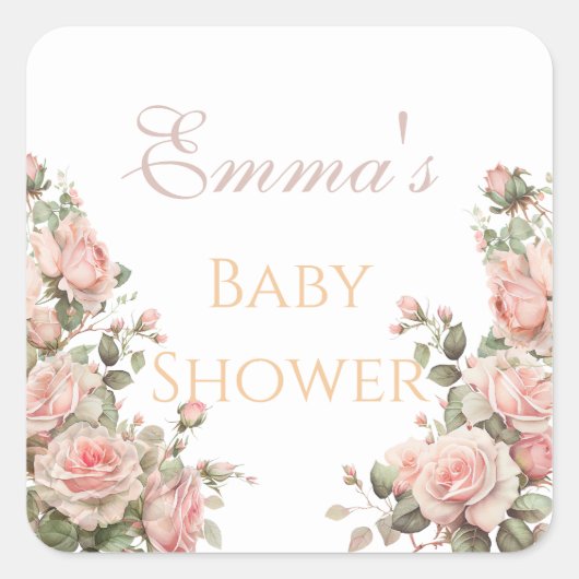 Princess Carriage Pink Roses Baby shower Vierkante Sticker (Voorkant)