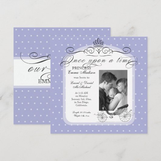 Princess Carriage Polka Dot Swirl Photo Baby Girl Aankondiging (Voorkant / Achterkant)