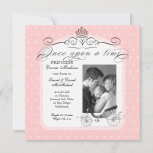 Princess Carriage Polka Dot Swirl Photo Baby Girl Aankondiging