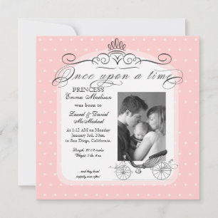 Princess Carriage Polka Dot Swirl Photo Baby Girl Aankondiging