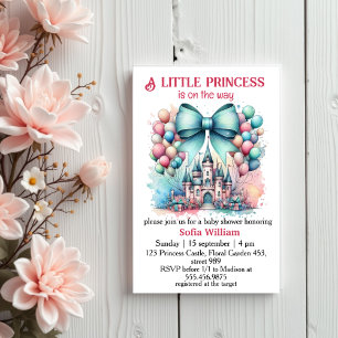 Princess Castle Balloons Bow Baby Girl Shower Kaart