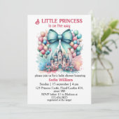 Princess Castle Balloons Bow Baby Girl Shower Kaart (Staand voorkant)