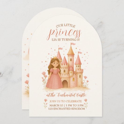 Princess Castle Birthday Invitation  Kaart (Voorkant / Achterkant)