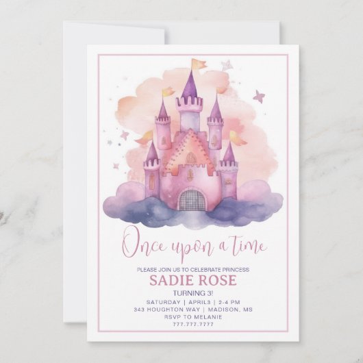 Princess Castle Birthday Party Invitation Kaart (Voorkant)