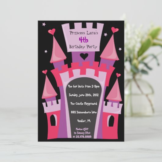 PRINCESS CASTLE Birthday Party Invitation Kaart (Staand voorkant)