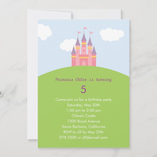 Princess Castle Birthday Party Invitation Kaart (Voorkant)