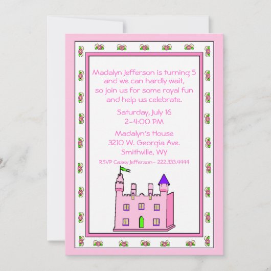 Princess Castle Birthday Party Invitation Kaart (Voorkant)
