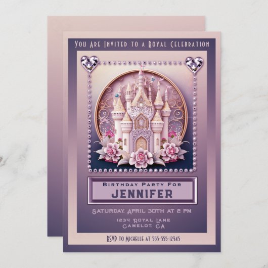 Princess Castle Birthday Party Invitation Kaart (Voorkant / Achterkant)