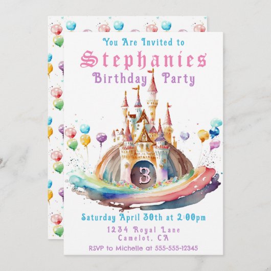 Princess Castle Birthday Party Invitation Kaart (Voorkant / Achterkant)