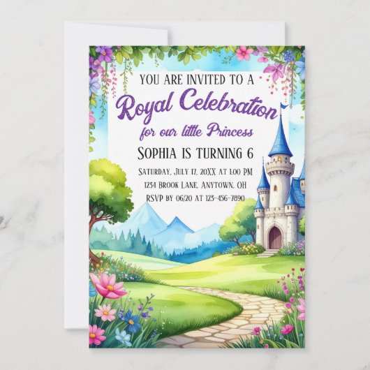 Princess Castle Birthday Party Invitation Kaart (Voorkant)
