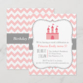 Princess Castle Birthday Party, Pink White Chevron Kaart (Voorkant / Achterkant)
