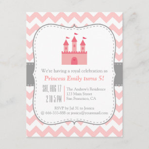 Princess Castle Birthday Party, Pink White Chevron Kaart